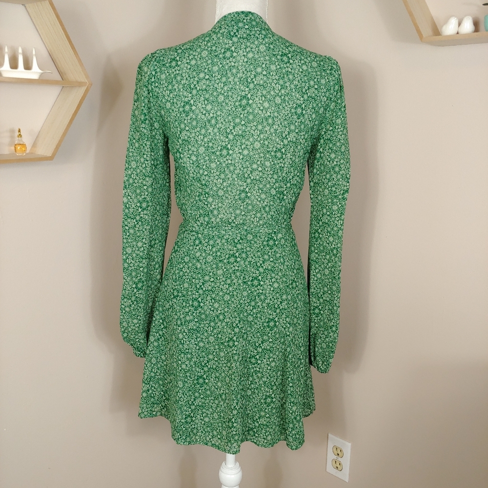 Like New Reformation Green Rosebud Mini Wrap Dress - Picture 7 of 13